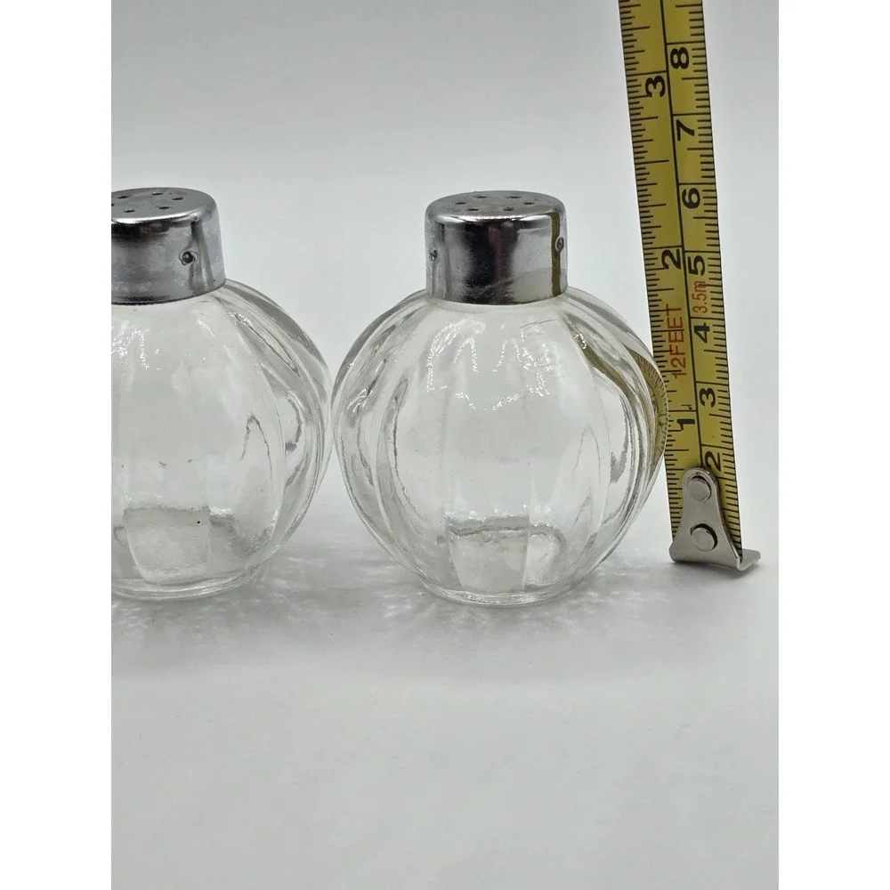 VINTAGE SALT AND PEPPER SHAKER SET- Clear Glass Melon Ribbed Festive Fall Autumn